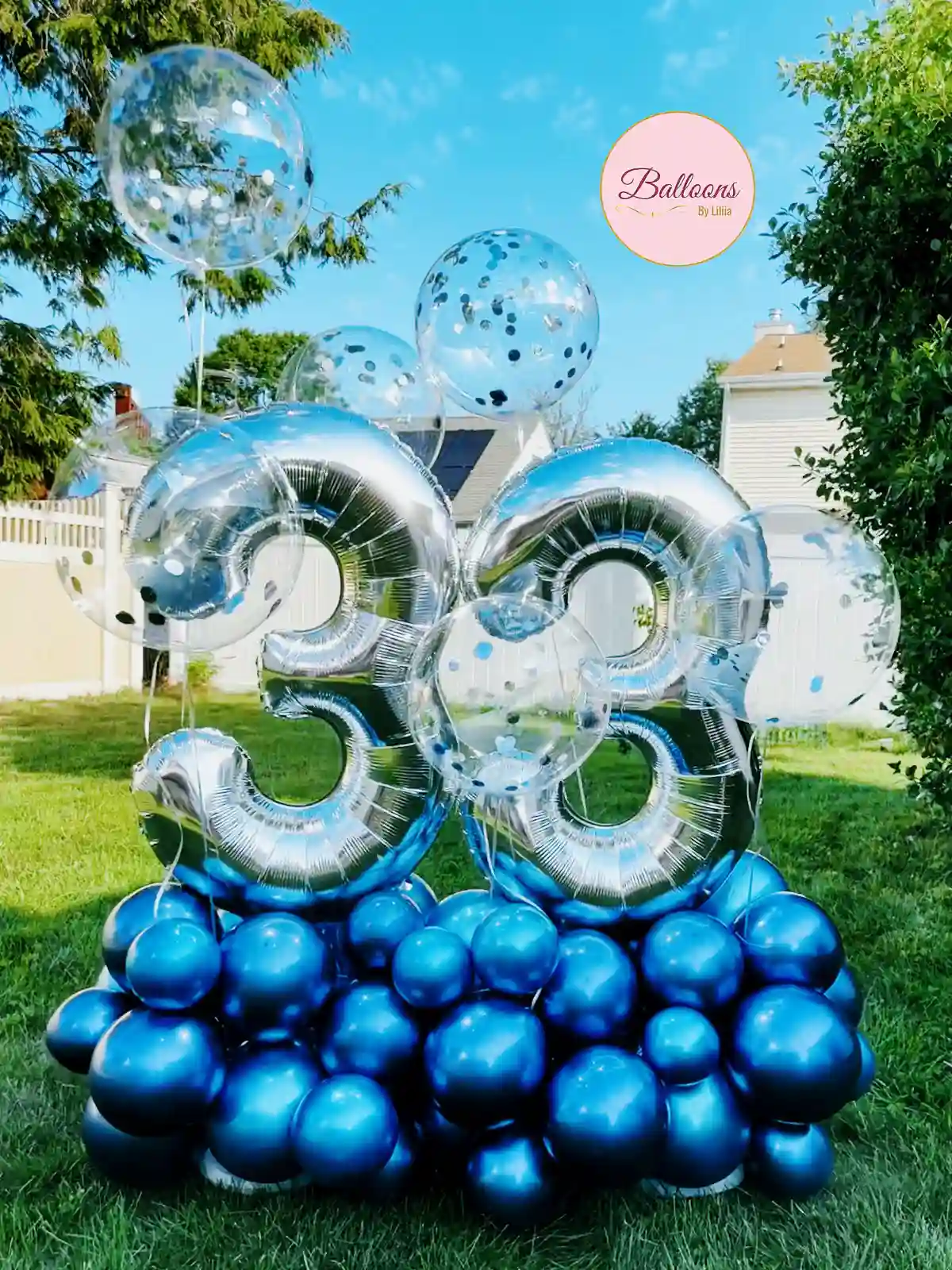 33 Birthday Balloon Bouquet Silver Blue in NJ and NYC