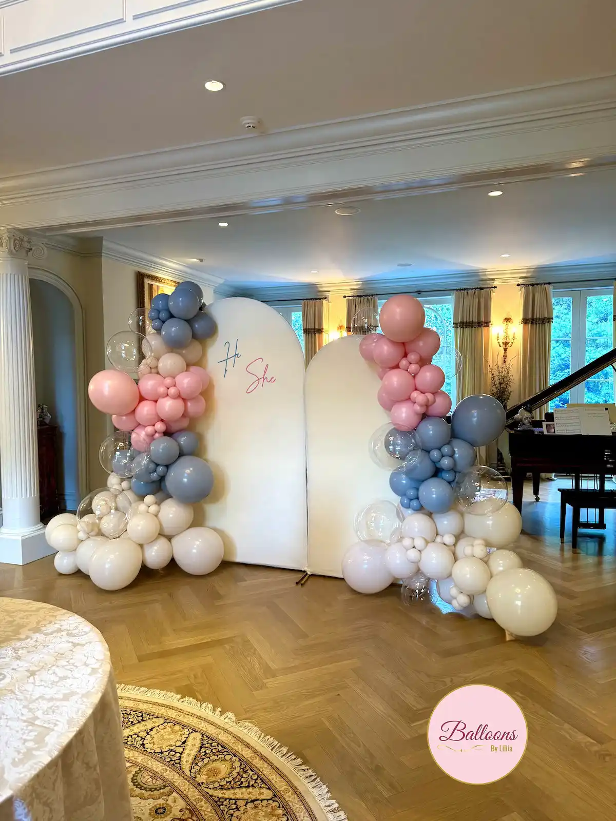 gender reveal balloon decor setup outdoor