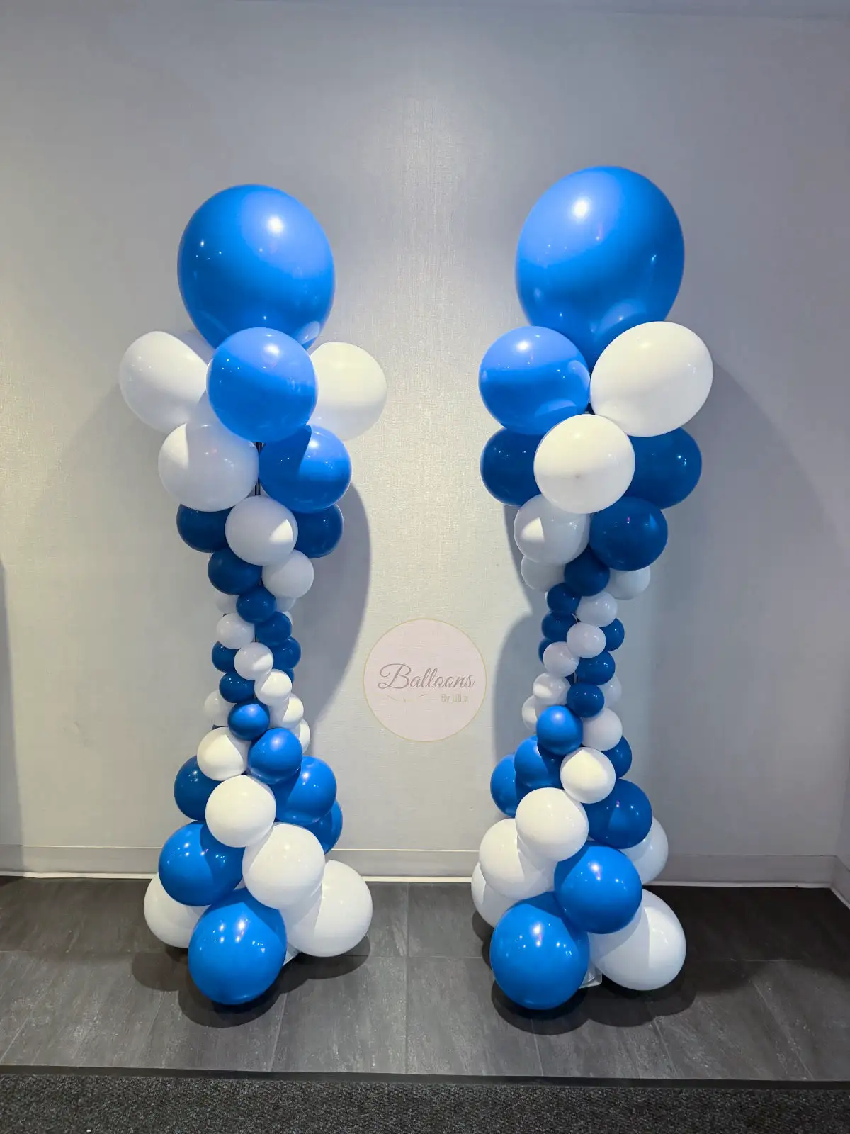 White Blue Corporate Balloon Columns in NJ and NYC