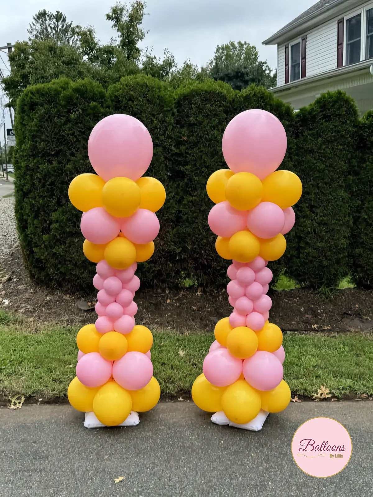 Yellow Pink Birthday Balloon Columns in NJ and NYC